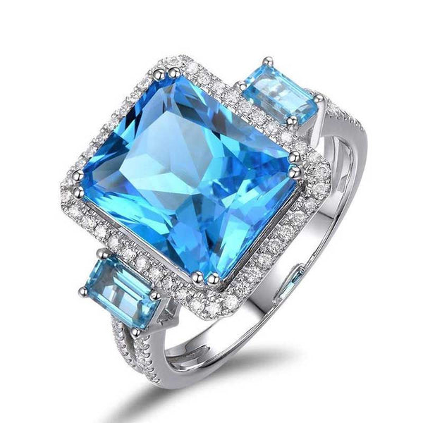 Three-stone Halo Double Band Emerald -cut Luxury Engagement Rings