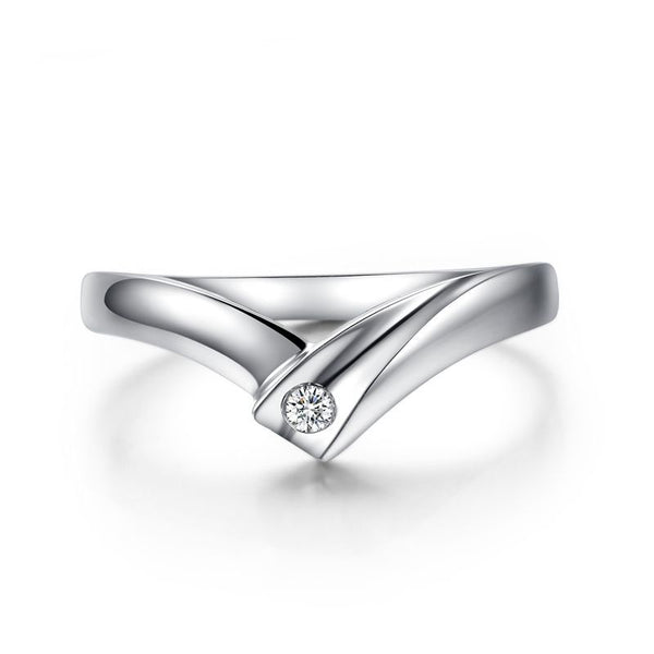 Round Brilliant-cut White Sapphire V-shaped Together Series Couple Rings