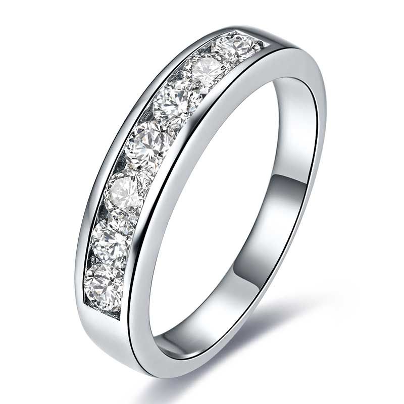 Channel Setting Five Stone Round Brilliant-cut Wedding Band For Him