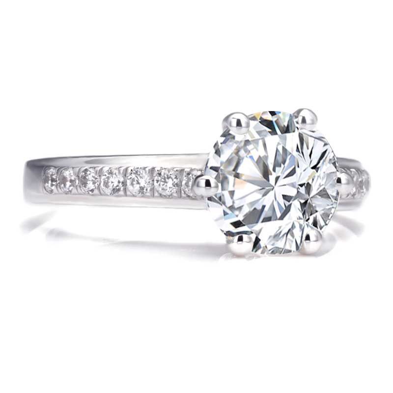 Classic Six Claws Round White Sapphire Engagement Ring
