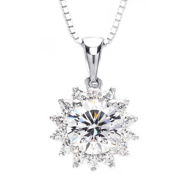 Sunflower Four Prong Setting 3.0ct Round Brilliant-cut Necklace