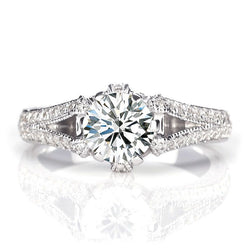 Vintage White Sapphire Split Shank Engagement Ring