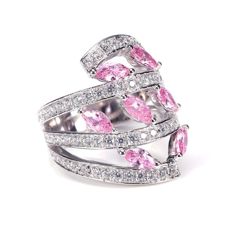 Pink Marquise-cut Sapphire Split Shank Wedding Band for Her