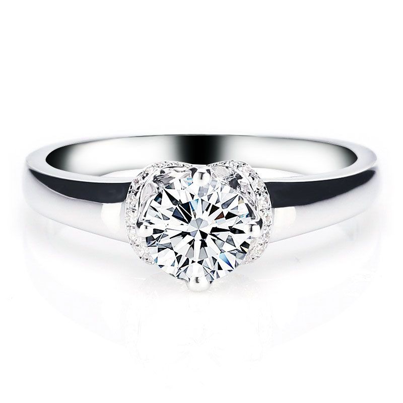 V-shaped Setting White Sapphire Engagement Ring