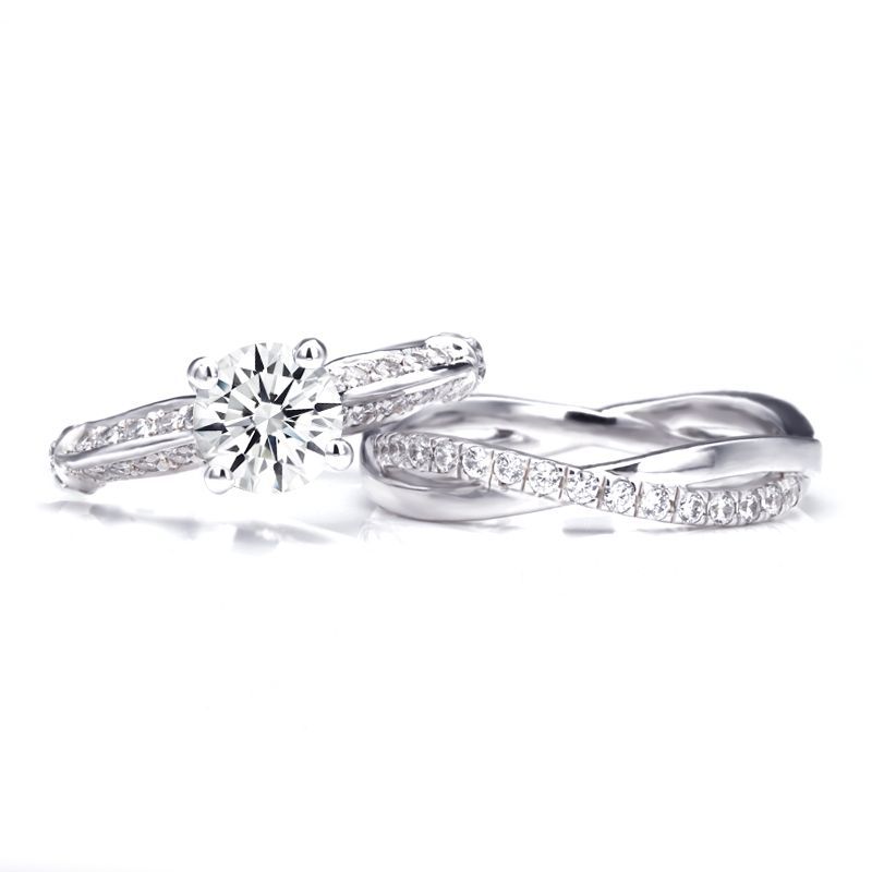Four Claws Round Brilliant-cut Created White Sapphire Infinity Band Sterling Silver Bridal Set