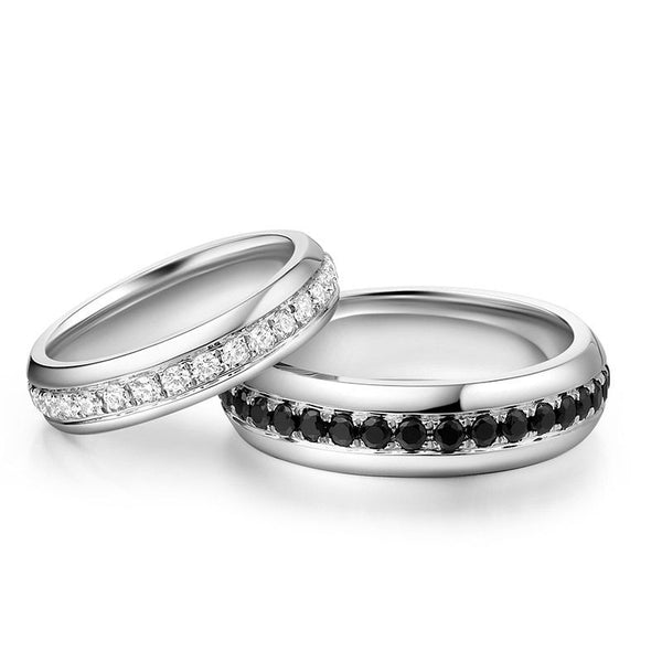 Round Brilliant-cut Black and White Sapphire Together Series Couple Rings