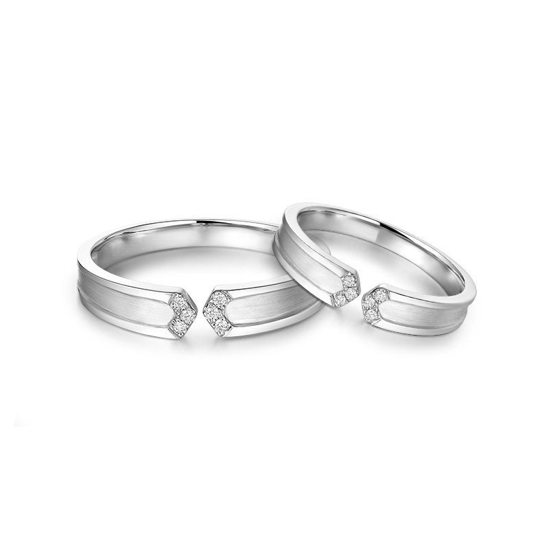 Round Brilliant-cut White Sapphire Arrows Together Series Couple Rings