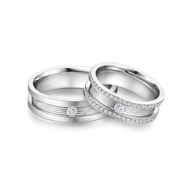 Channel Setting Round Brilliant-cut White Sapphire Together Series Couple Rings