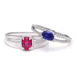 Ruby Sapphire Hollow Shank 925 Sterling Silver Couple Rings