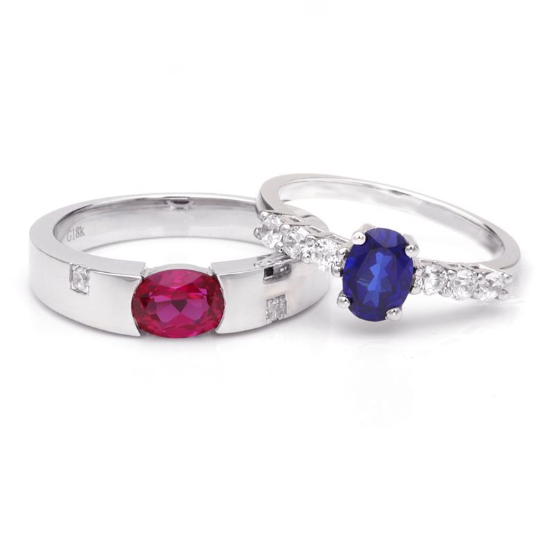 Ruby Sapphire 925 Sterling Silver Couple Rings
