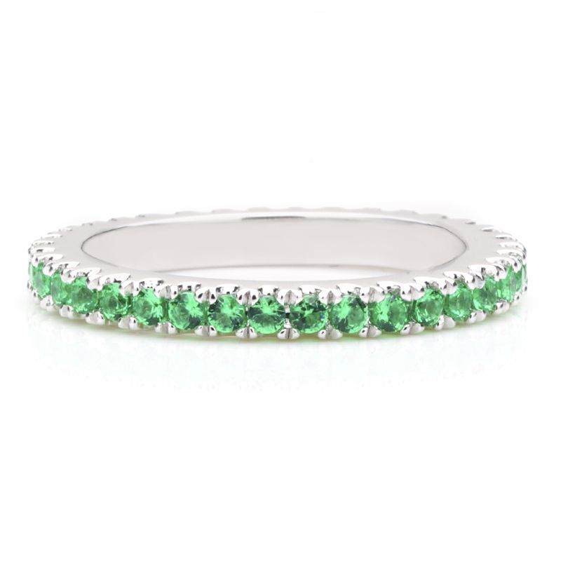 Classic Green Sapphire Gem-Studded Wedding Band For Her