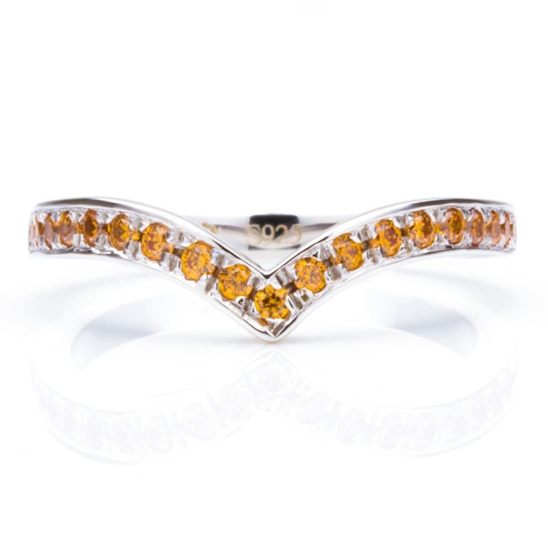 V Shape Pave Setting Golden Yellow Sapphire Wedding Bands