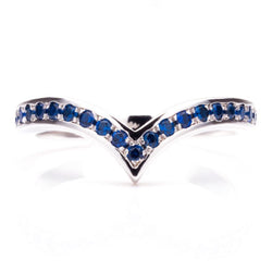 V Shape Pave Setting Dark Blue Sapphire Wedding Bands