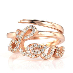 Rose Gold Plated Script Letter Love White Sapphire Adjustable Ring Band