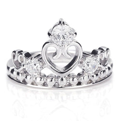 Crown Three Stone Hollow Heart Engagement Ring