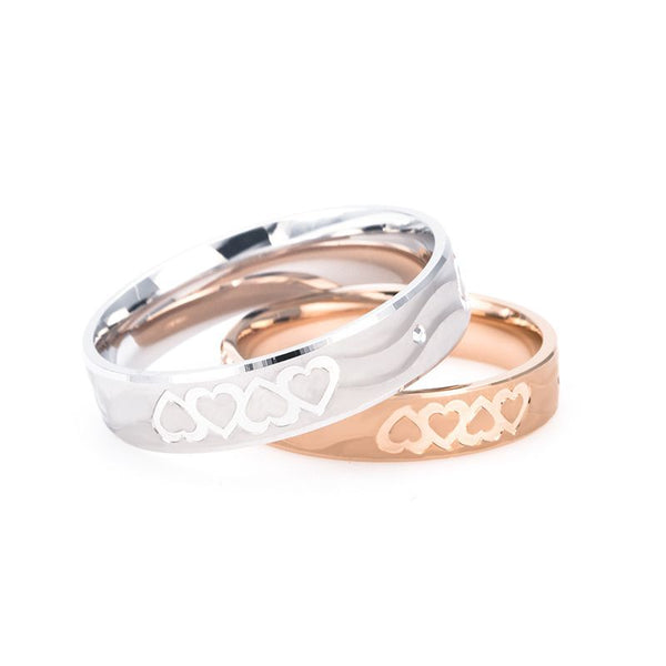 18K Rose Gold And White Gold Sparkling Hearts Wedding Band Shadow Carving Craft Couple Rings