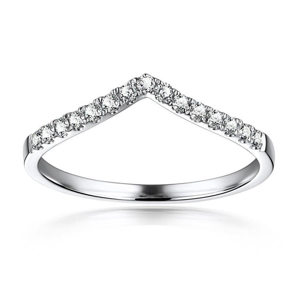 V Shape Pave Setting White Sapphire Wedding Band