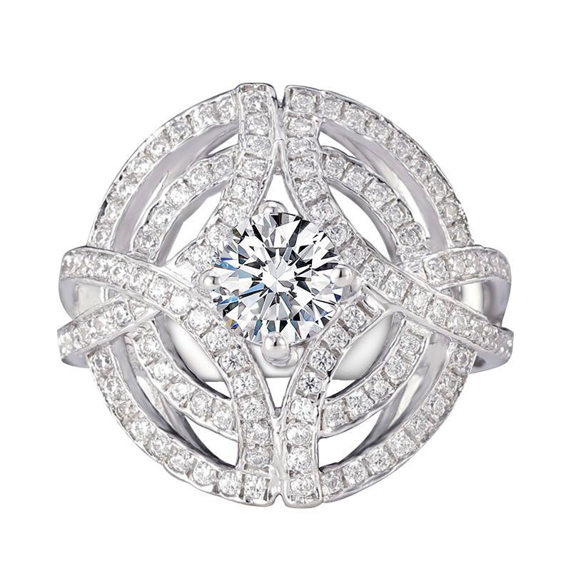 Fashion Luxury Interlaced Hollow Round Brilliant-cut White Created Sapphire Engagement Ring
