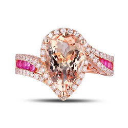 Halo Bypass Pear Cut Rose Gold Tone Sterling Silver Ring
