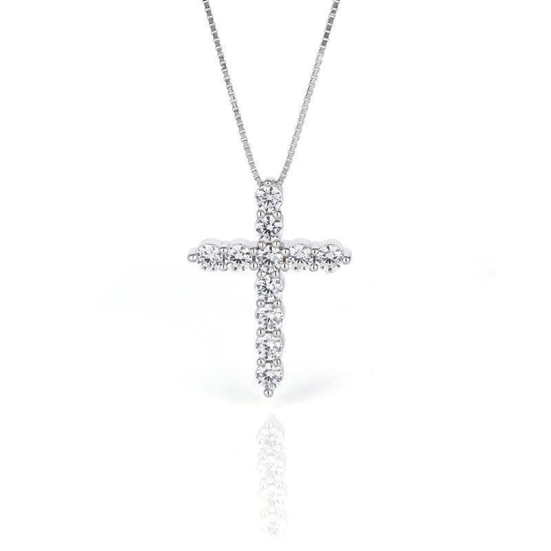 Classic Cross Brilliant-cut Created White Sapphire Necklace