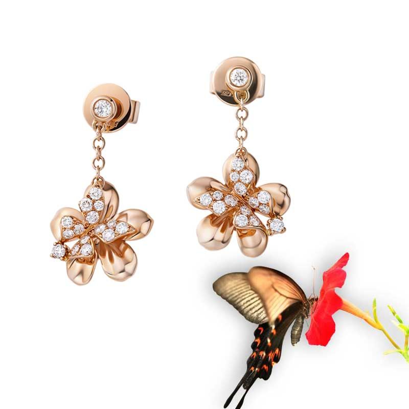 Butterfly Flower Rose Gold Tone Earrings For Women