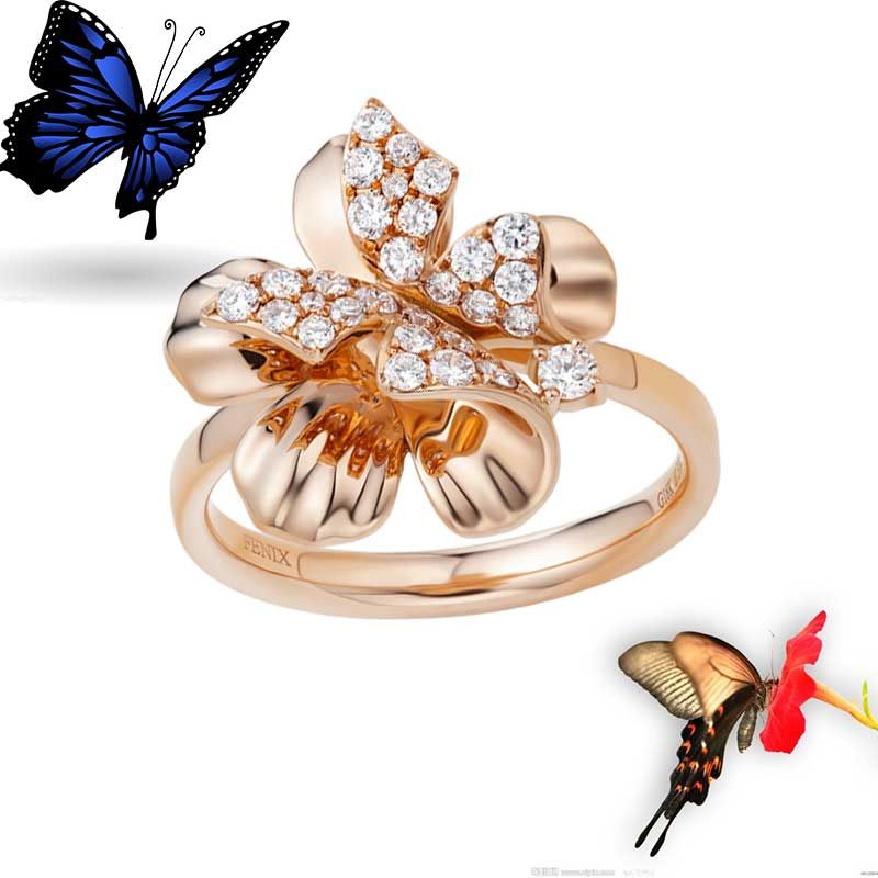 Rose Gold Tone Butterfly Flower Promise ring