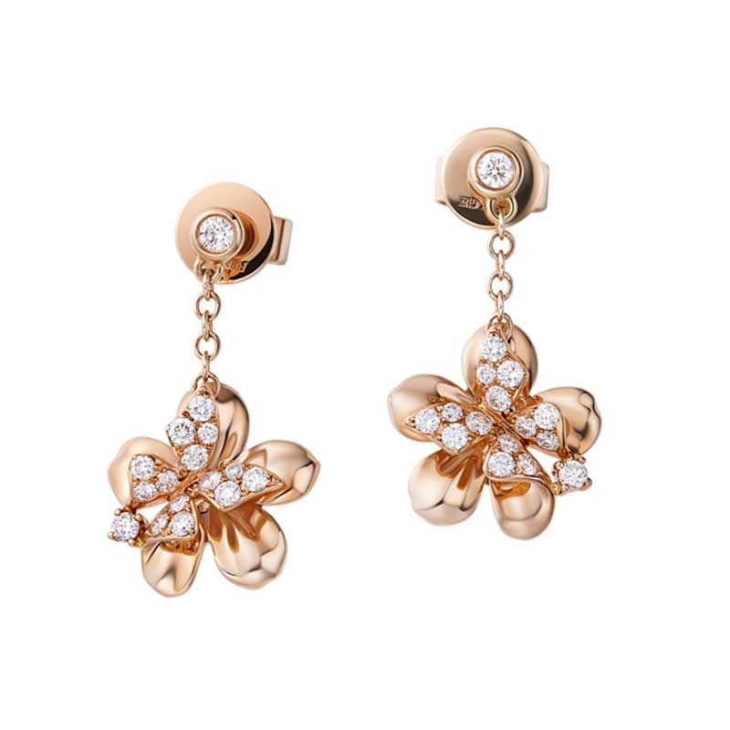 Butterfly Flower Rose Gold Tone Earrings For Women