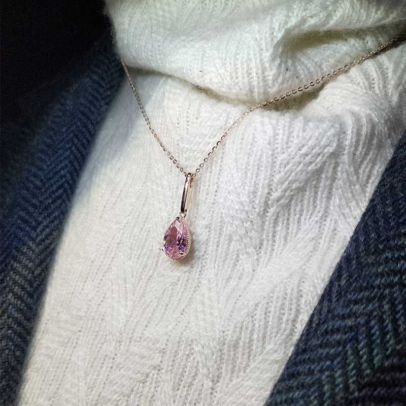 Pink Sapphire Pear Cut Simple Solitary Lady's Necklace and Earrings