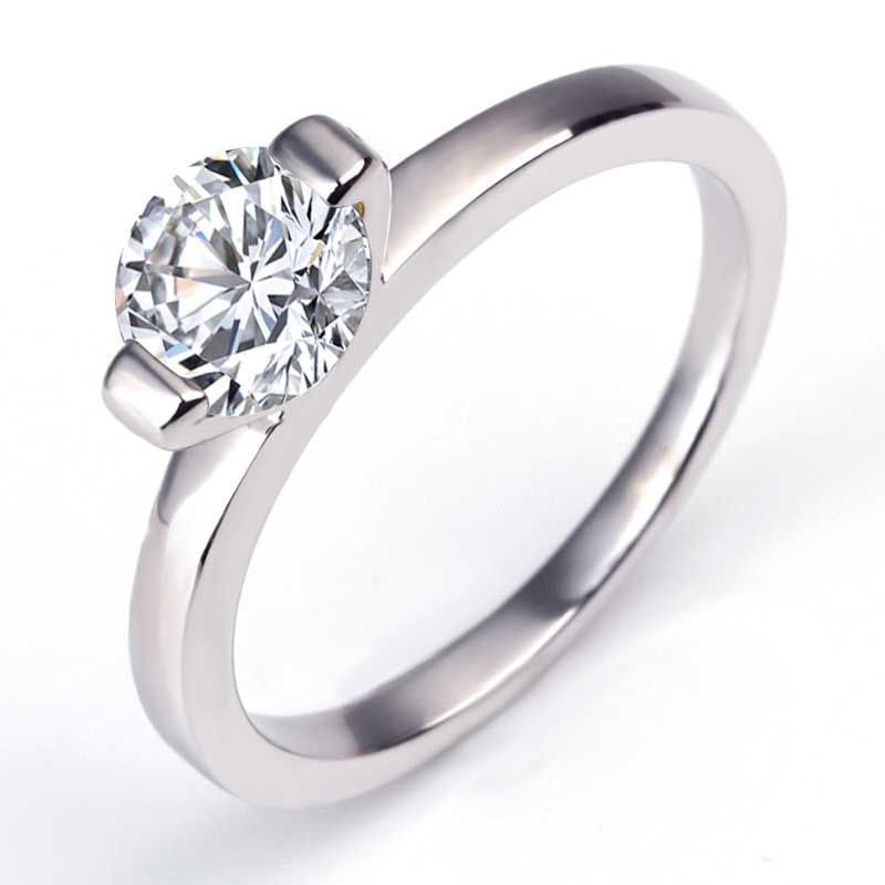 Simple Round Brilliant-cut White Sapphire Engagement Ring