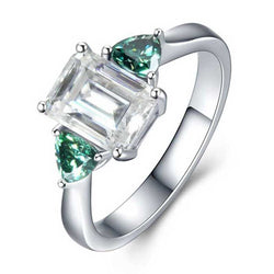 Three Stone Emerald Cut Classic Sterling Silver Ring