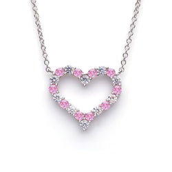 Heart Pink and White Round-cut Sapphire Necklace