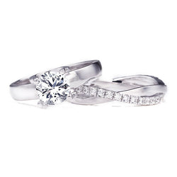 Round Brilliant-cut 1.2CT Created White Sapphire Infinity Band Sterling Silver Wedding Set