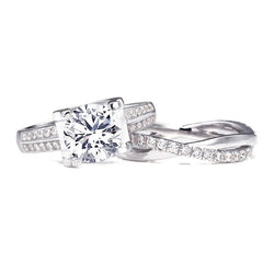 Classic Claw Setting 3.0ct Round Brilliant-cut White Sapphire Infinity Band Sterling Silver Wedding Set