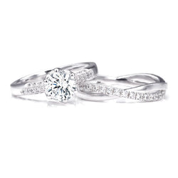 Six Claws Setting Round-cut Created White Sapphire Infinity Band Sterling Silver Wedding Set