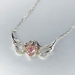 Angle Wings Heart Design Halo Created Pink Sapphire Sterling Silver Necklace