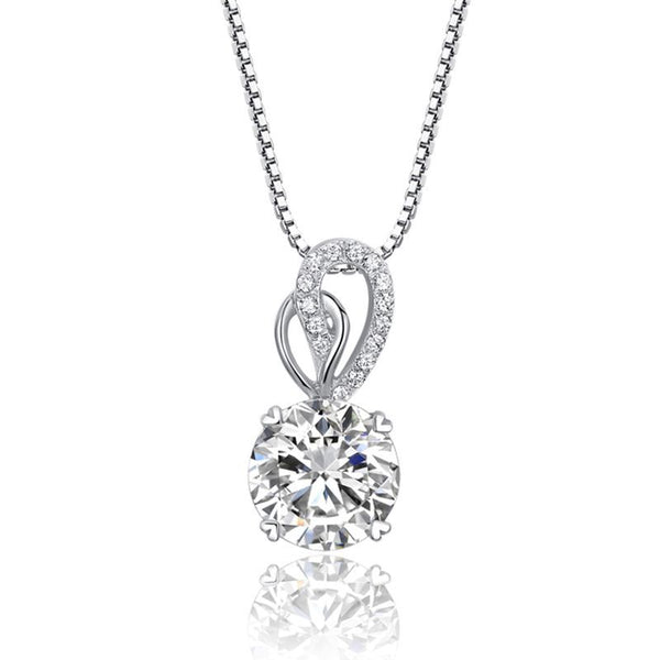 Heart Claw Setting Round Brilliant-cut White Sapphire Necklace