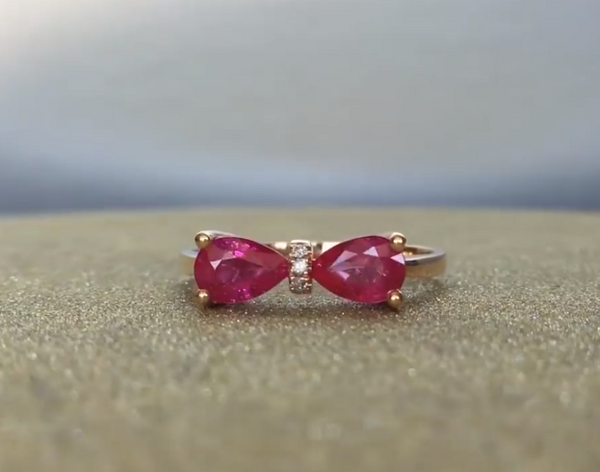 Pear Cut Red Sapphire Promise Rings