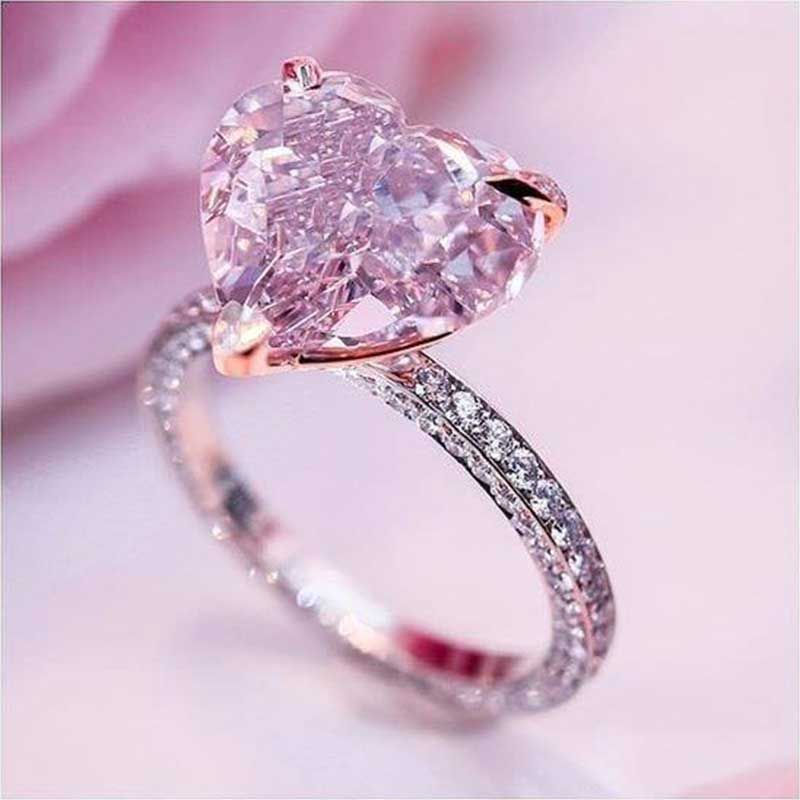 Pink Heart Cut Rose Gold Tone Sterling Silver Engagement Ring For Women