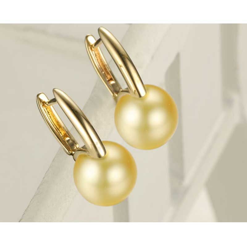 Natural Pearl 14K Yellew Gold Round Golden Pearls Hoop Earrings For Womens