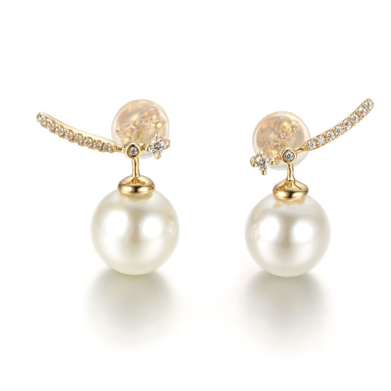 14K Rose Gold Eastern Pearl And Moissanite Hoop Fashion Earrings