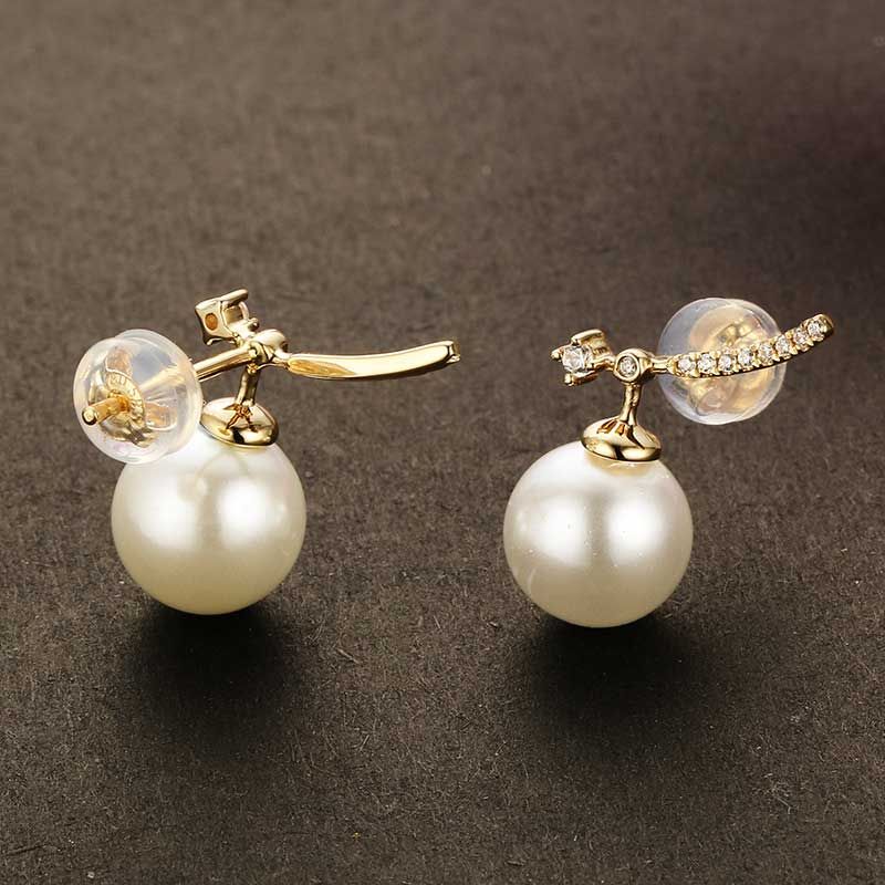 14K Rose Gold Eastern Pearl And Moissanite Hoop Fashion Earrings