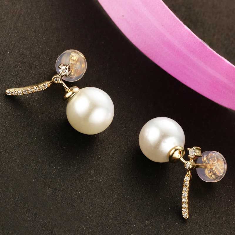 14K Rose Gold Eastern Pearl And Moissanite Hoop Fashion Earrings