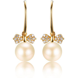 Bow Princess Pearl And Moissanite 14K Rose Gold Drop Earrings