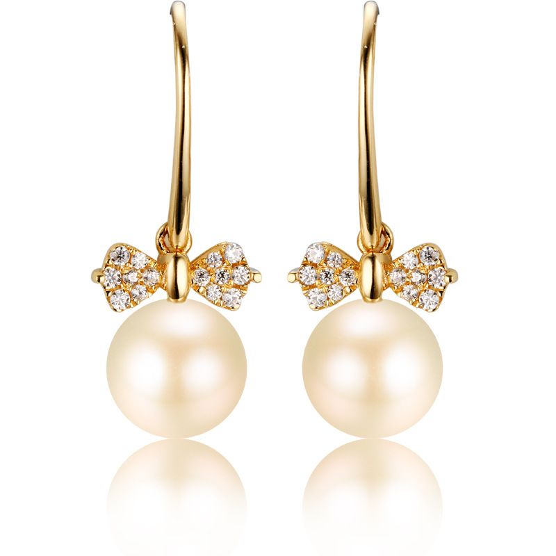 Bow Princess Pearl And Moissanite 14K Rose Gold Drop Earrings
