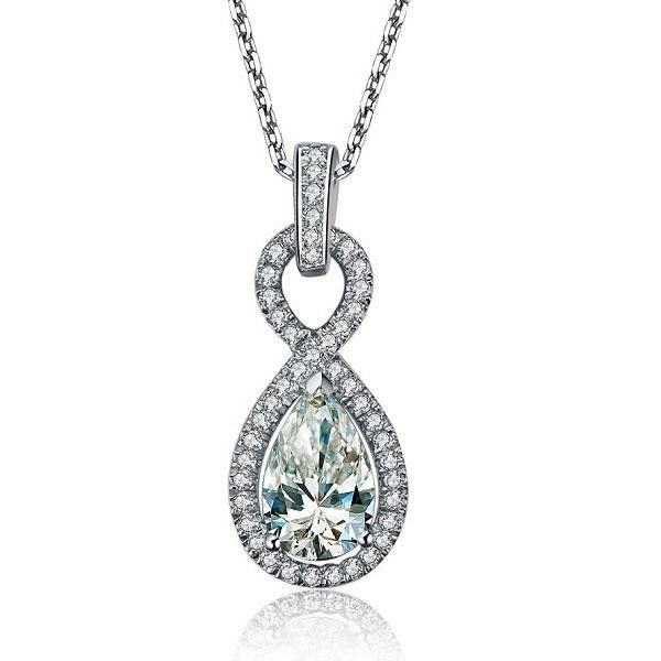 Halo Infinity White Sapphire Pear-Shaped Cut Necklace