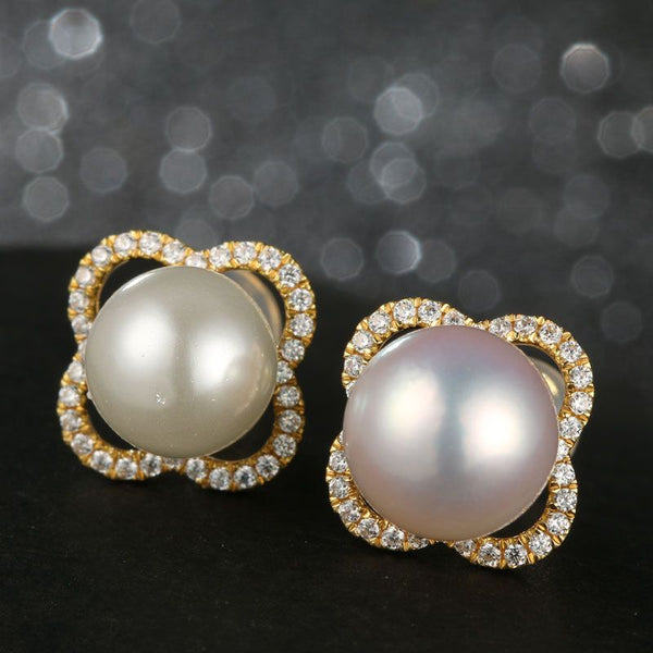 14K Yellow Gold Pearl And Moissanite The Eastern Pearl Stud Drop Earrings