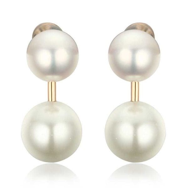 Double Row White Pearl 14K Rose Gold Stud Drop Earrings