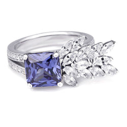 Unique Blue Sapphire White Leaf Design Cocktail Ring