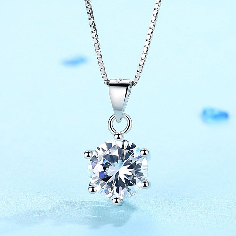 Six Claws Setting Round Brilliant-cut White Sapphire Necklace