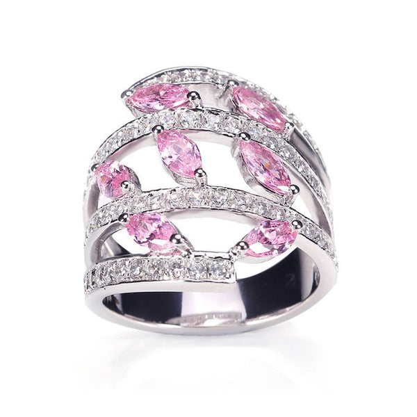 Pink Marquise-cut Sapphire Split Shank Wedding Band for Her